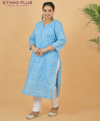 Turquoise Blue Printed Premium 100% Cotton Kurti