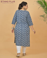 Thread Embroidered Indigo Pure Cotton Kurti