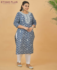 Thread Embroidered Indigo Pure Cotton Kurti