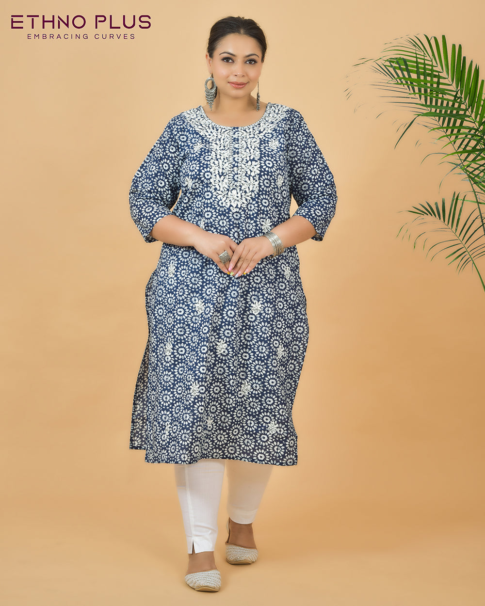 Thread Embroidered Indigo Pure Cotton Kurti