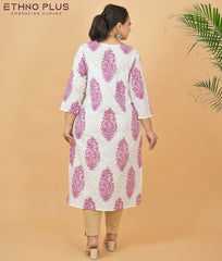 Pearl White Printed Premium 100% Cotton Kurti