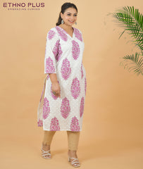 Pearl White Printed Premium 100% Cotton Kurti