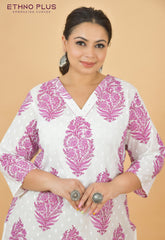 Pearl White Printed Premium 100% Cotton Kurti