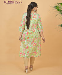 Thread Embroidered Light Green Pure Cotton Kurti