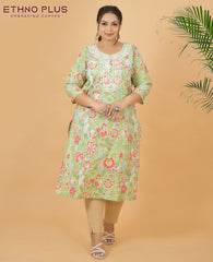 Thread Embroidered Light Green Pure Cotton Kurti