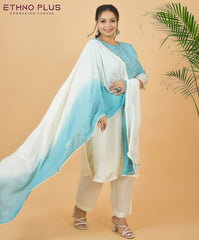 Ombre Turquoise Blue Thread Hand Embroidered Premium Suit Set