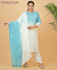 Ombre Turquoise Blue Thread Hand Embroidered Premium Suit Set