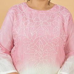 Ombre Rosy Pink Thread Hand Embroidered Premium Suit Set