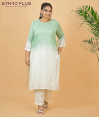 Ombre Mint Green Thread Hand Embroidered Premium Suit Set