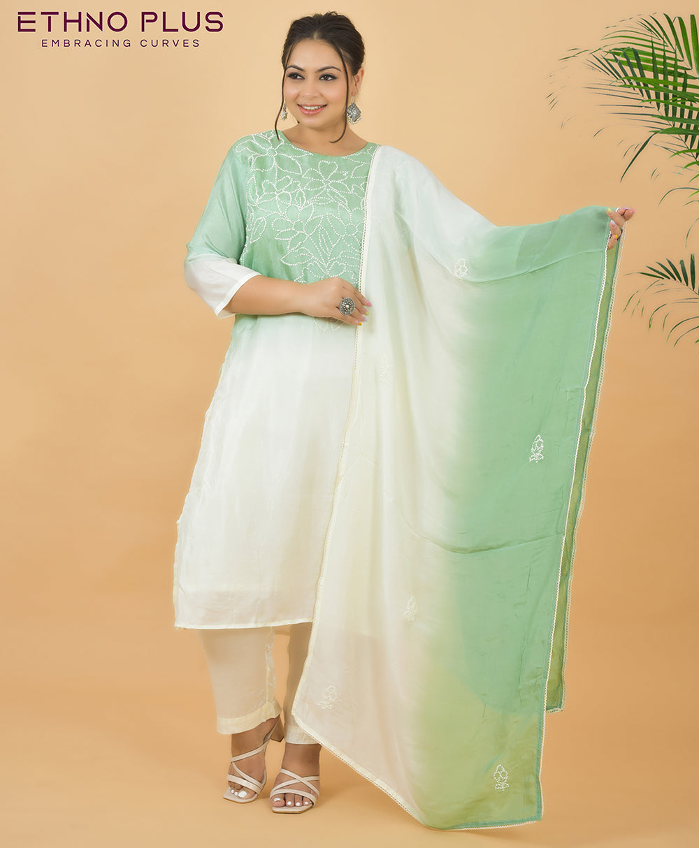 Ombre Mint Green Thread Hand Embroidered Premium Suit Set