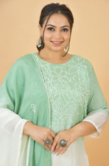 Ombre Mint Green Thread Hand Embroidered Premium Suit Set