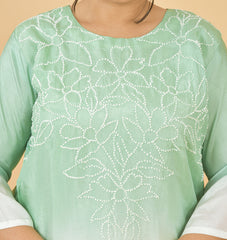 Ombre Mint Green Thread Hand Embroidered Premium Suit Set