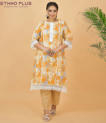 Diona Mustard Crocia Work Pure Cotton Suit Set