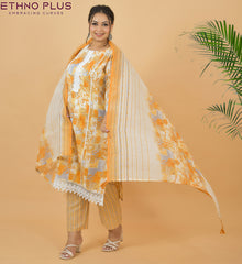 Diona Mustard Crocia Work Pure Cotton Suit Set