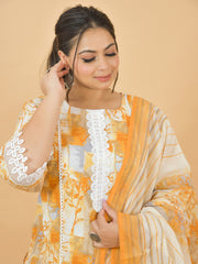 Diona Mustard Crocia Work Pure Cotton Suit Set