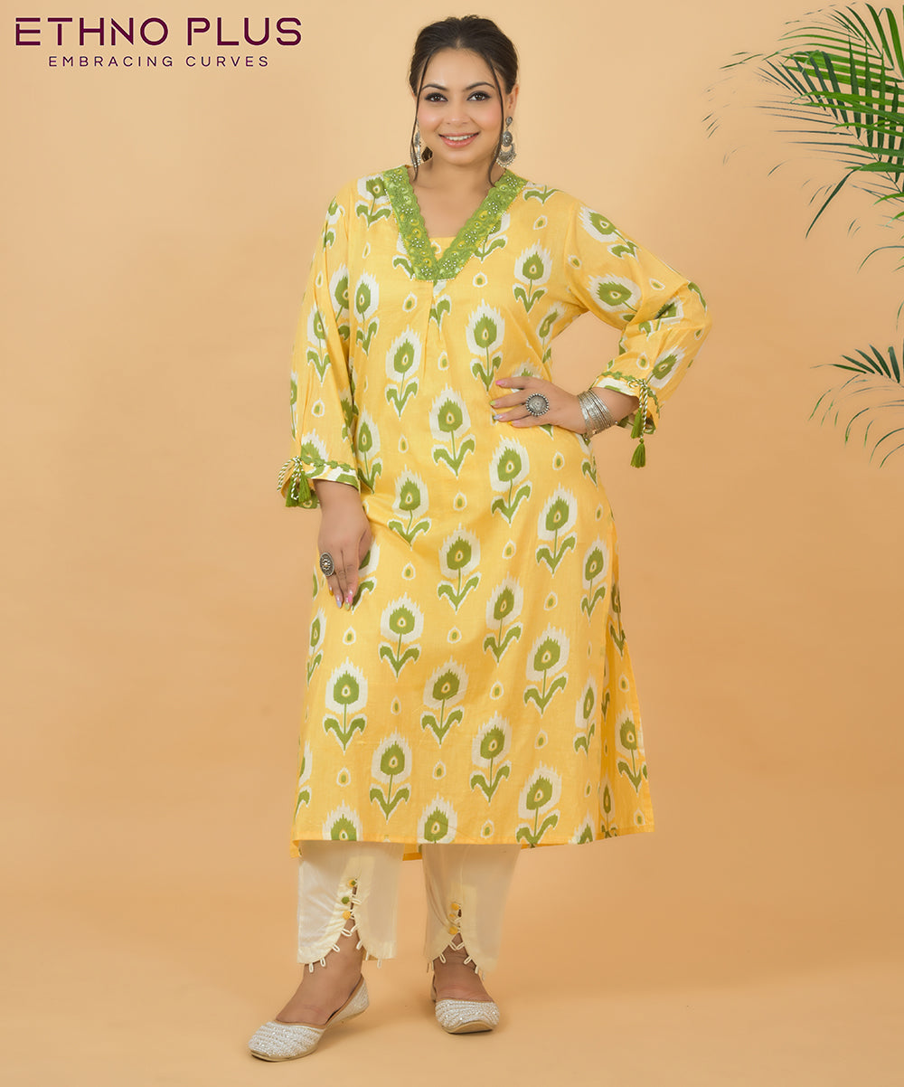 Super Cotton Stylish Yellow Kurta Bottom Set