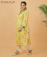 Super Cotton Stylish Yellow Kurta Bottom Set