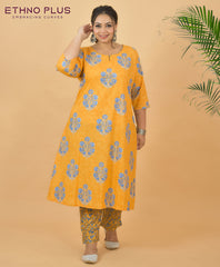 Premium Cotton Yellow Suit Set With Light Handwork Touch.