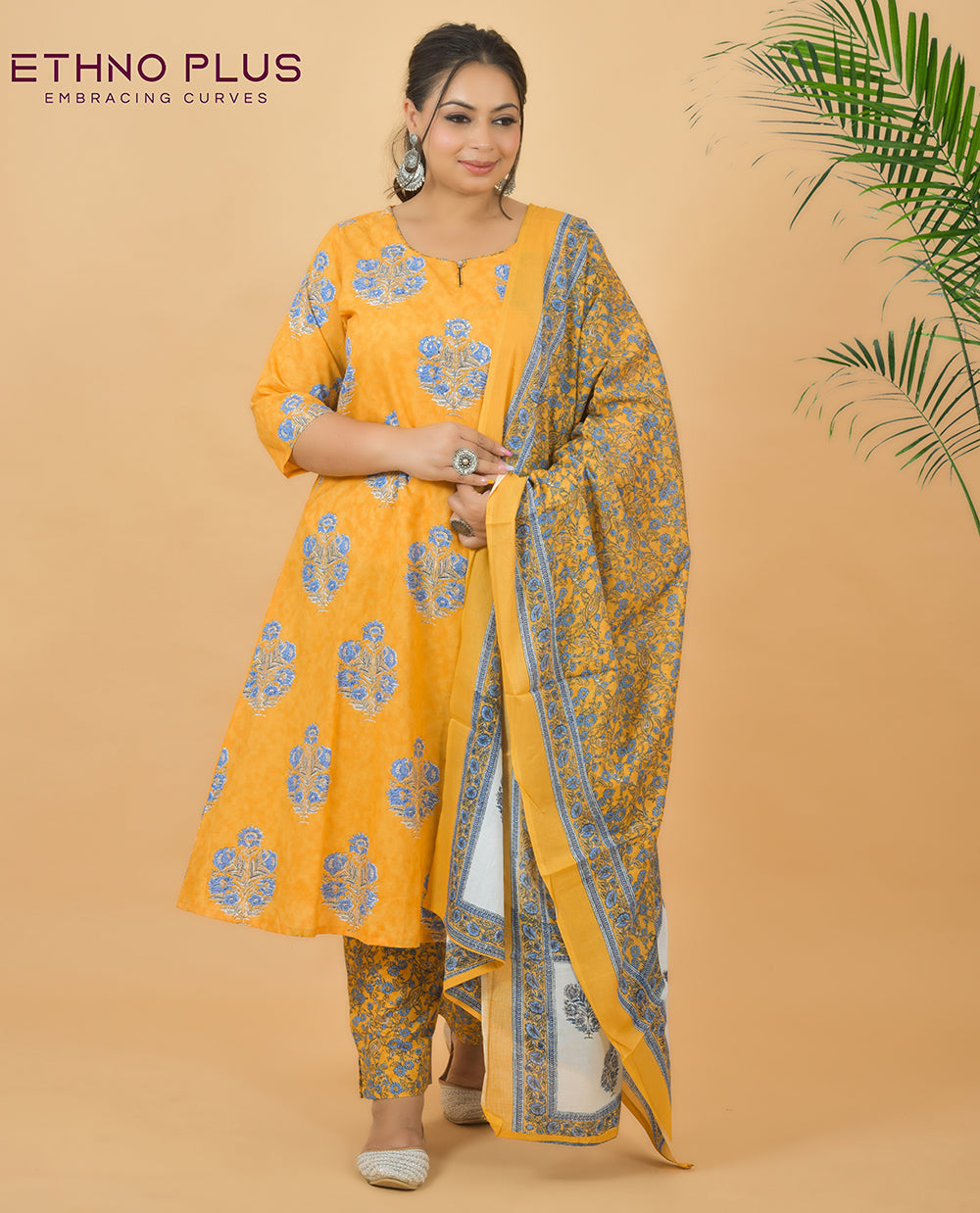 Premium Cotton Yellow Suit Set With Light Handwork Touch.