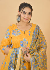 Premium Cotton Yellow Suit Set With Light Handwork Touch.