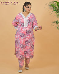 Rosy lavender Crocia Work Pure Cotton Suit Set .