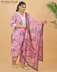 Rosy lavender Crocia Work Pure Cotton Suit Set .