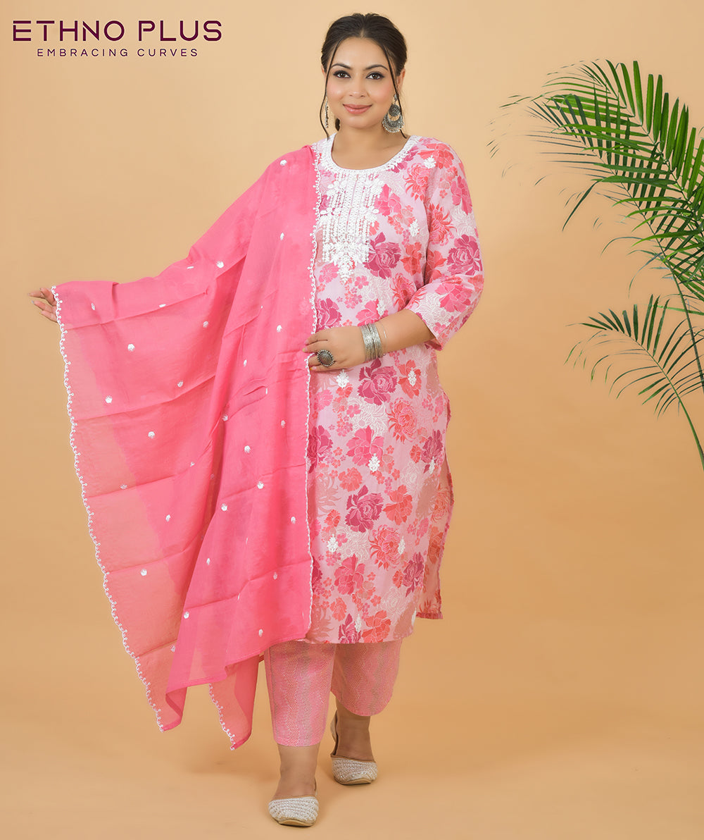 Rosy Pink Embroidered Premium Cotton Suit Set