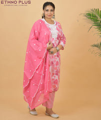 Rosy Pink Embroidered Premium Cotton Suit Set