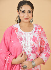 Rosy Pink Embroidered Premium Cotton Suit Set