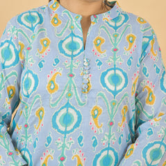 Super Cotton Nighat Blue Kurta Pant Set